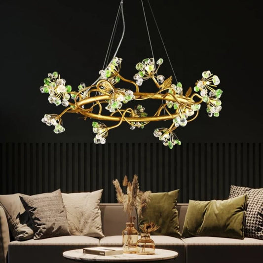 Modes Brass Ring Stone Flower Chandelier