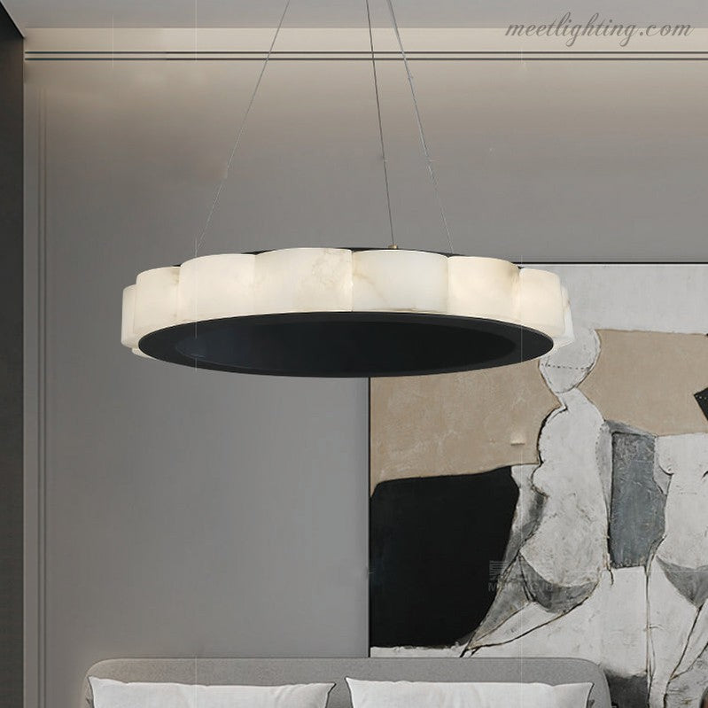 Moden Alabaster Round Chandelier Black-MEET LIGHTING