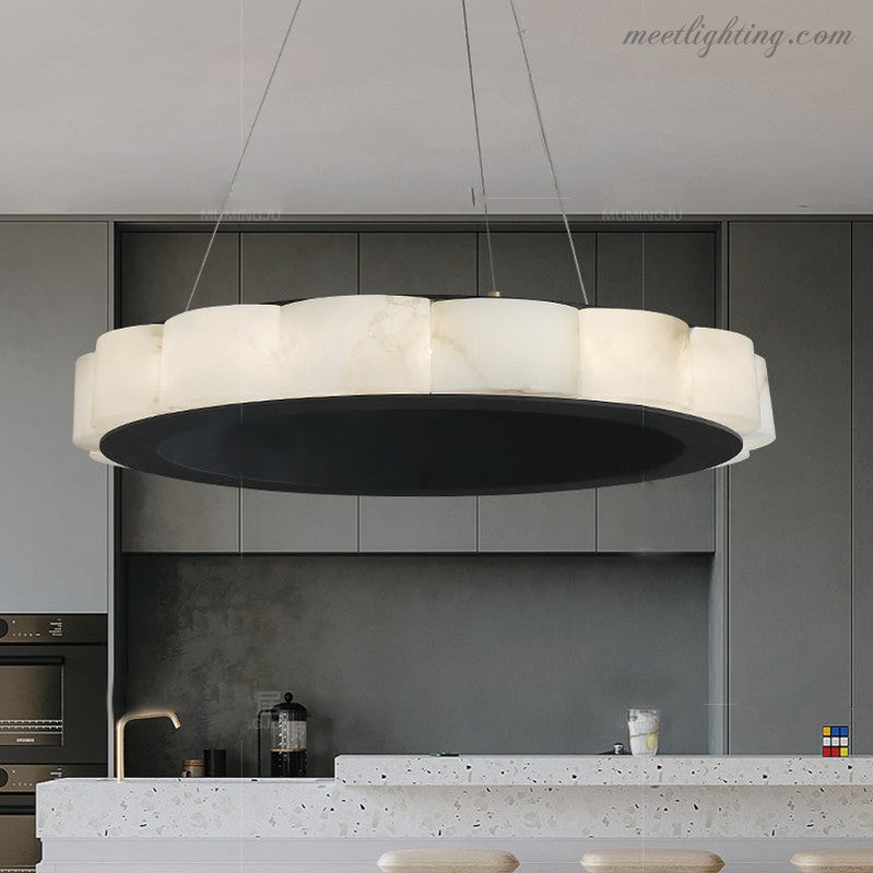 Moden Alabaster Round Chandelier Black-MEET LIGHTING