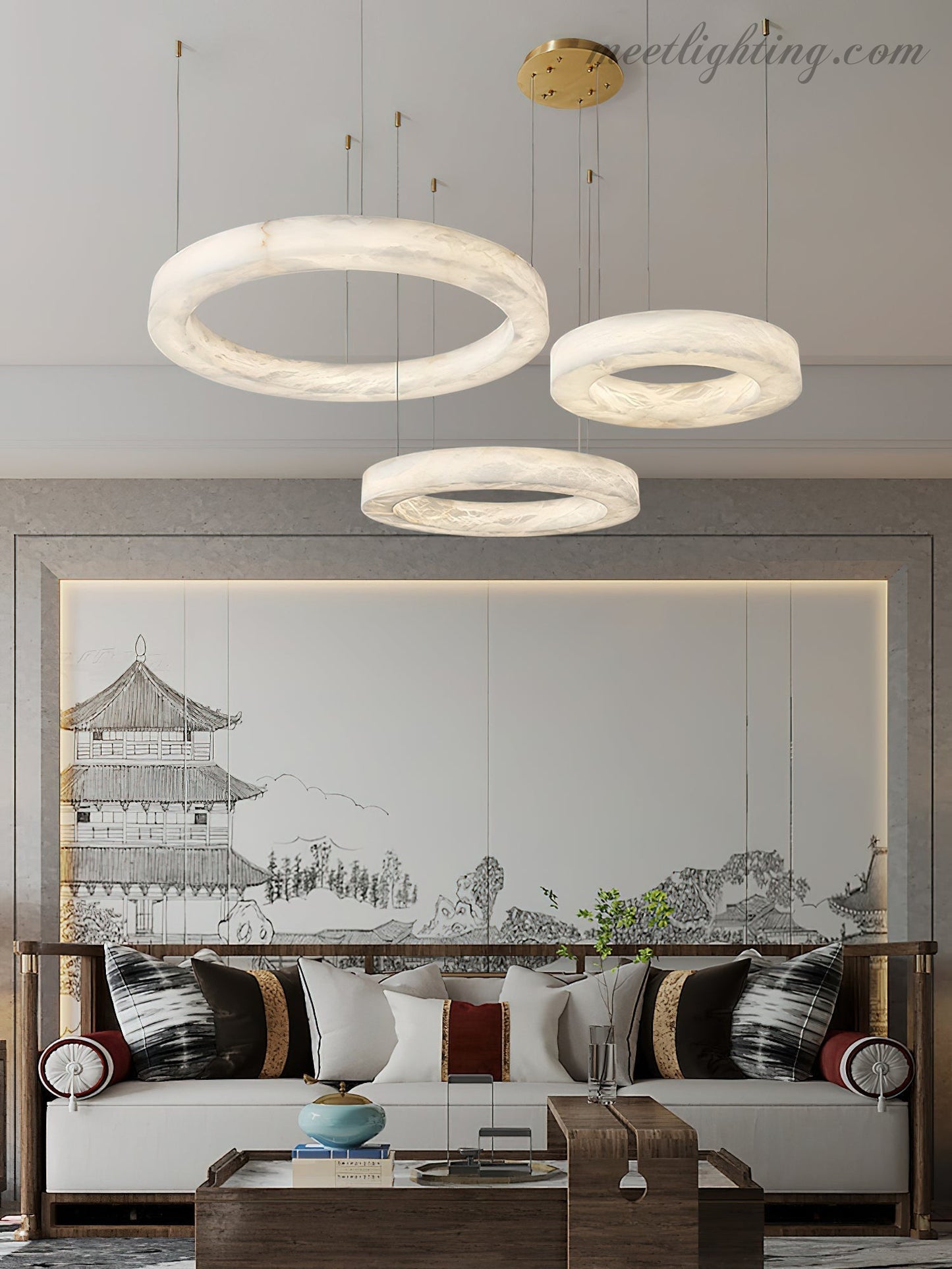 Modern Alabaster Ring Chandelier Halo Chandelier For Living Room-Meet Lighting