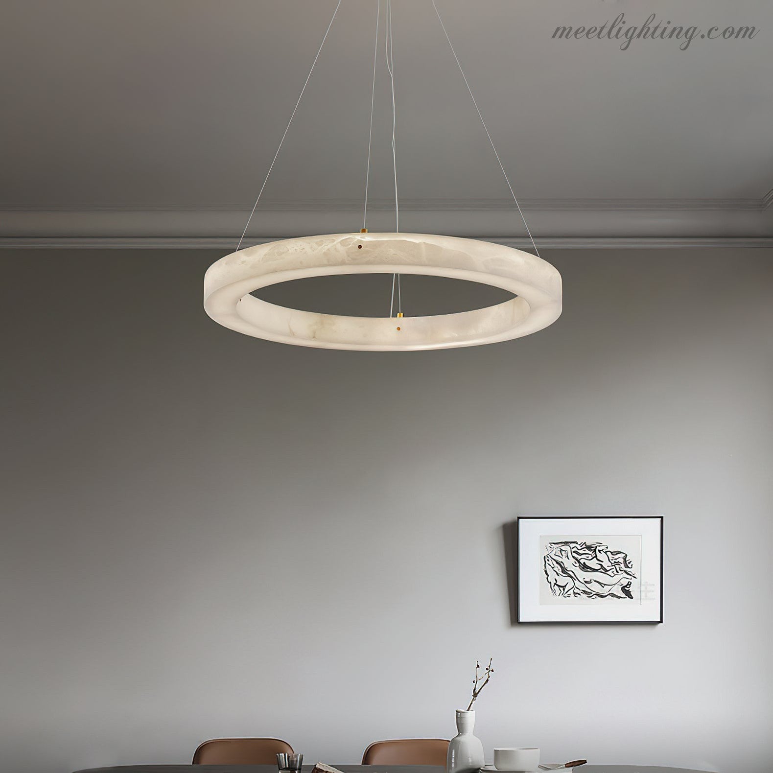 Modern Alabaster Ring Chandelier Halo Chandelier For Living Room-Meet Lighting