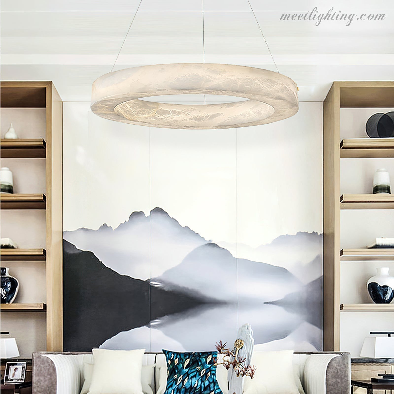 Modern Alabaster Ring Chandelier Halo Chandelier For Living Room-Meet Lighting