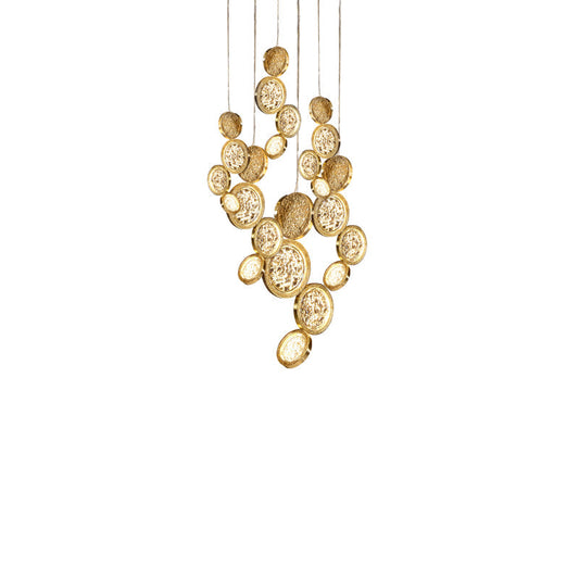 Modern Copper LED Circular Luxury Light Fixture. Staircase Chandelier-Meet Lighting