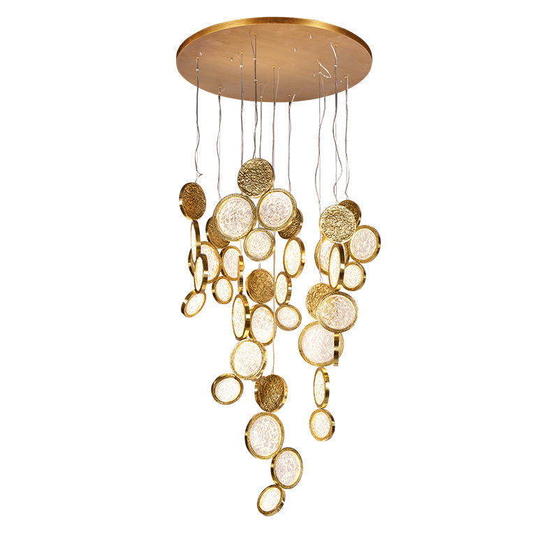 Modern Copper LED Circular Luxury Light Fixture. Staircase Chandelier-MEET LIGHTING