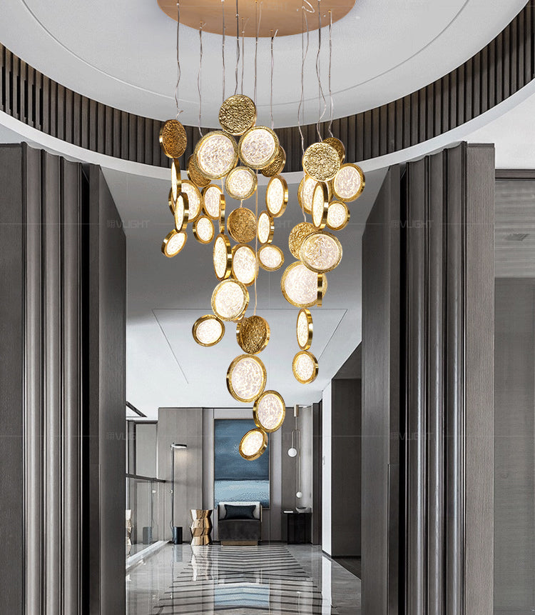Modern Copper LED Circular Luxury Light Fixture. Staircase Chandelier-MEET LIGHTING