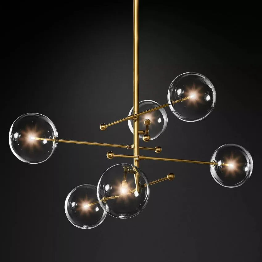 Modern Glass Globe Six-Arm Chandelier 54"-Meet Lighting