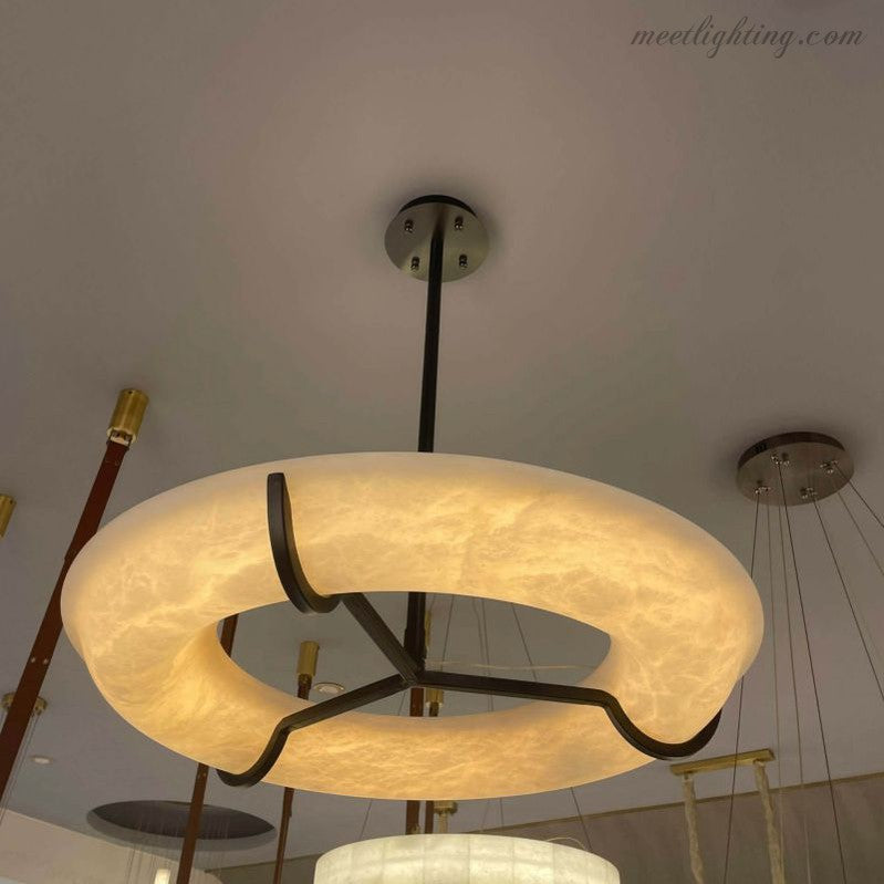 Modern Round Alabaster Dining Room Chandelier-Meet Lighting