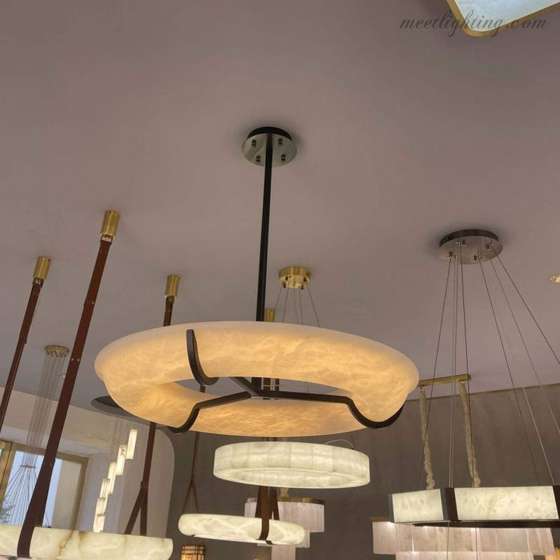 Modern Round Alabaster Dining Room Chandelier-Meet Lighting