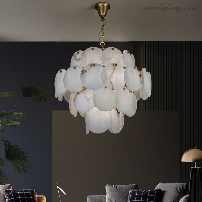 Modern Round Alabaster Pendant Light, Luxurious Round Chandelier-Meet Lighting