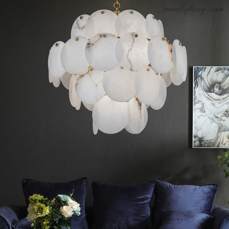 Modern Round Alabaster Pendant Light, Luxurious Round Chandelier-Meet Lighting