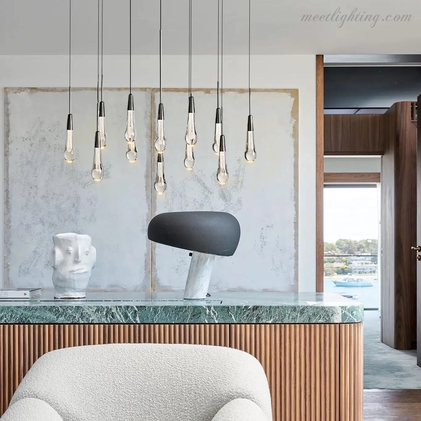 Modern Soltaire 37" Linear Chandelier-Meet Lighting