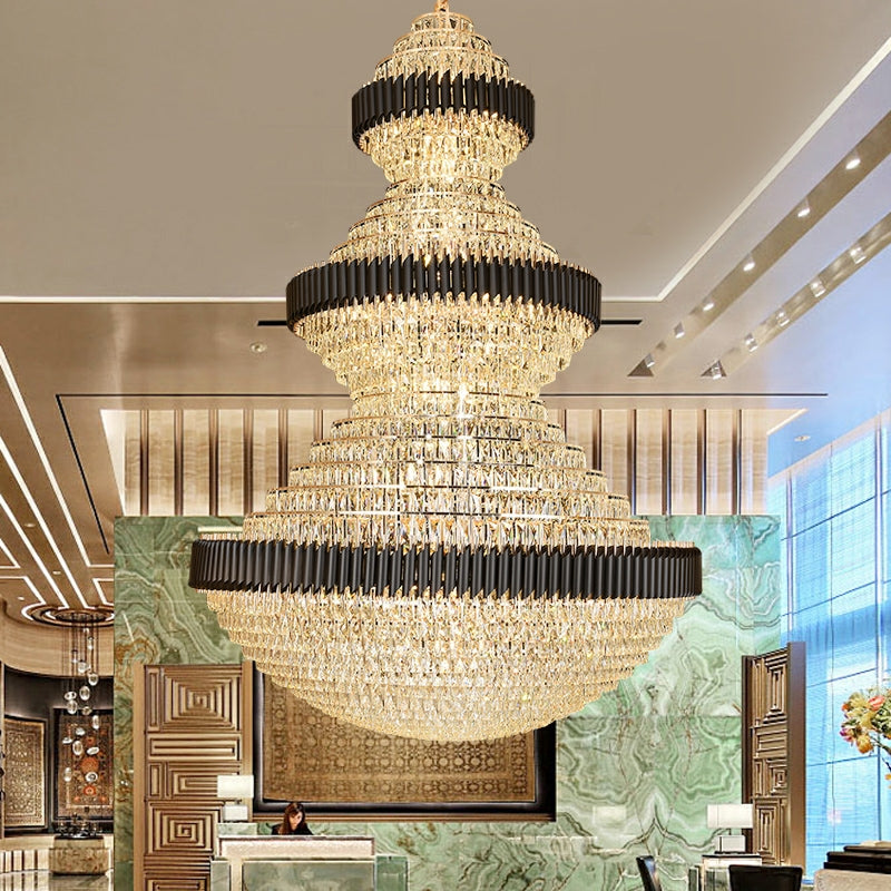 Golden Era Grand Fountain Crystal Chandelier with Black Tube for Staircase/Foyer/High-ceiling-MEET LIGHTING
