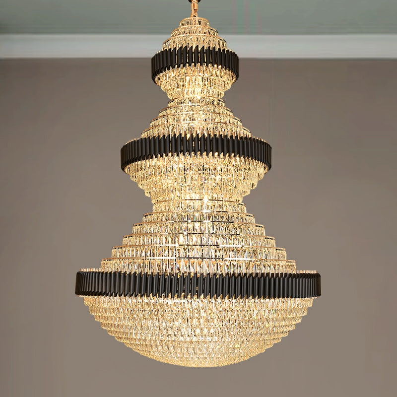 Golden Era Grand Fountain Crystal Chandelier with Black Tube for Staircase/Foyer/High-ceiling-MEET LIGHTING