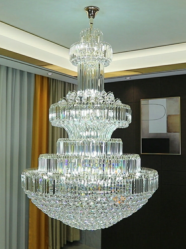 Golden Era Grand Cascade Clear Crystal Chandelier for High-ceiling-MEET LIGHTING