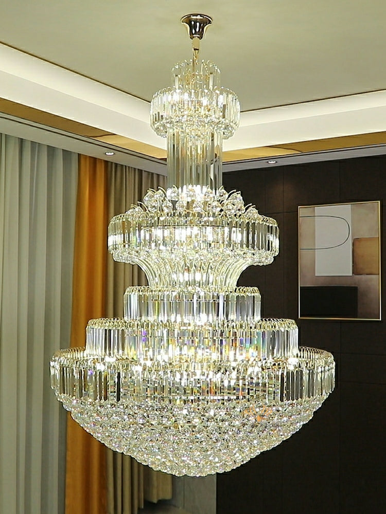 Golden Era Grand Cascade Clear Crystal Chandelier for High-ceiling-MEET LIGHTING