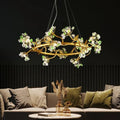 Modes Brass Ring Stone Flower Chandelier-MEET LIGHTING
