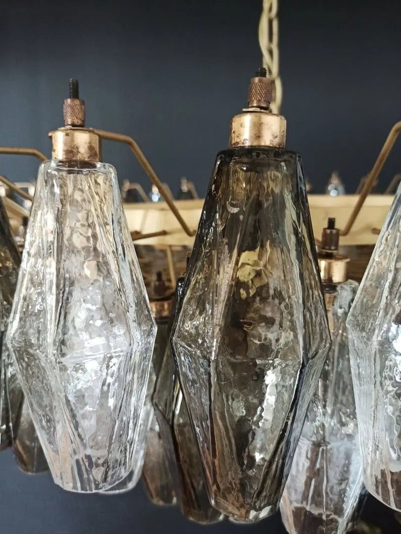 Murano Chandelier – Poliedri – 185 glass – Smoked/Transparent