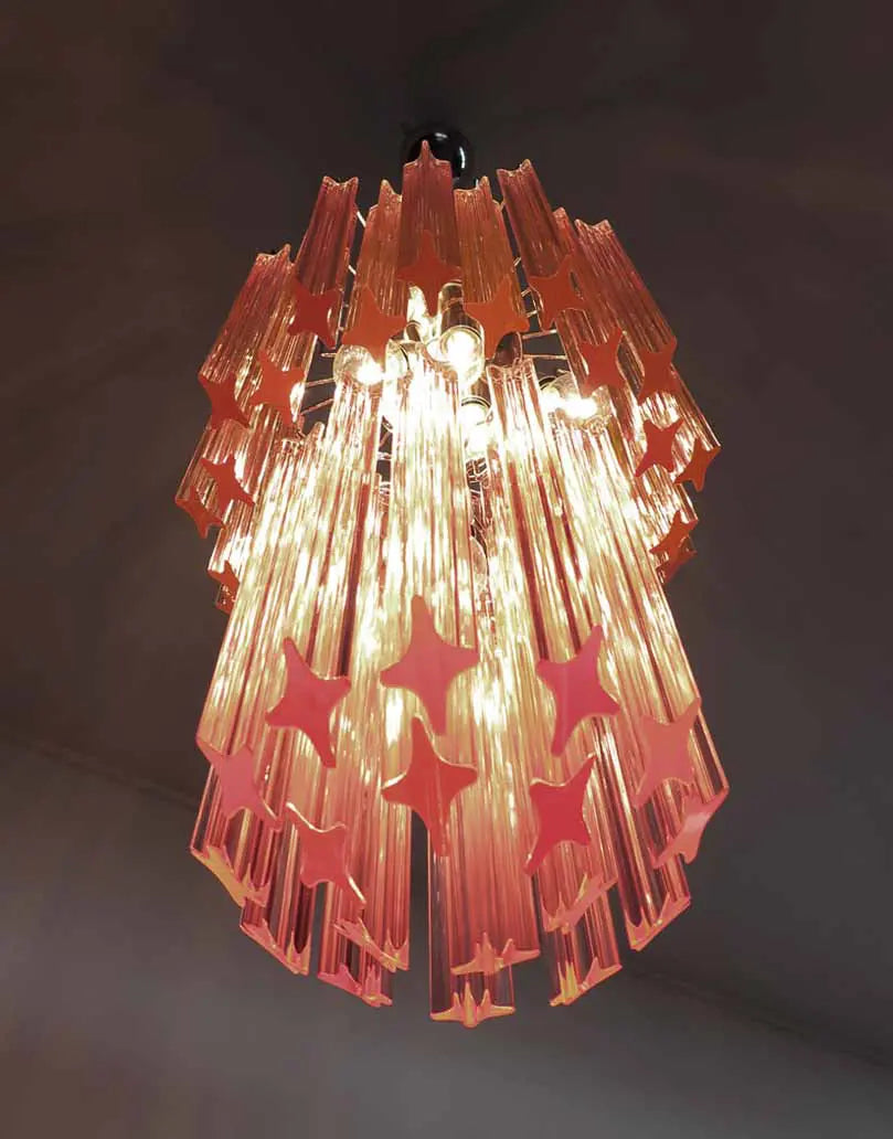 Murano Chandelier – Quadriedri – 46 prisms – Pink