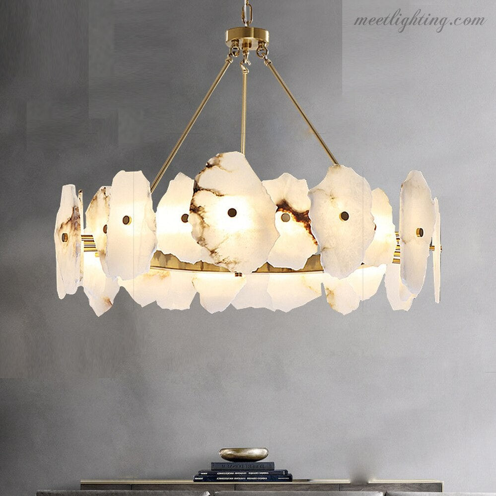 Natural Alabaster Modern Round Chandelier-MEET LIGHTING