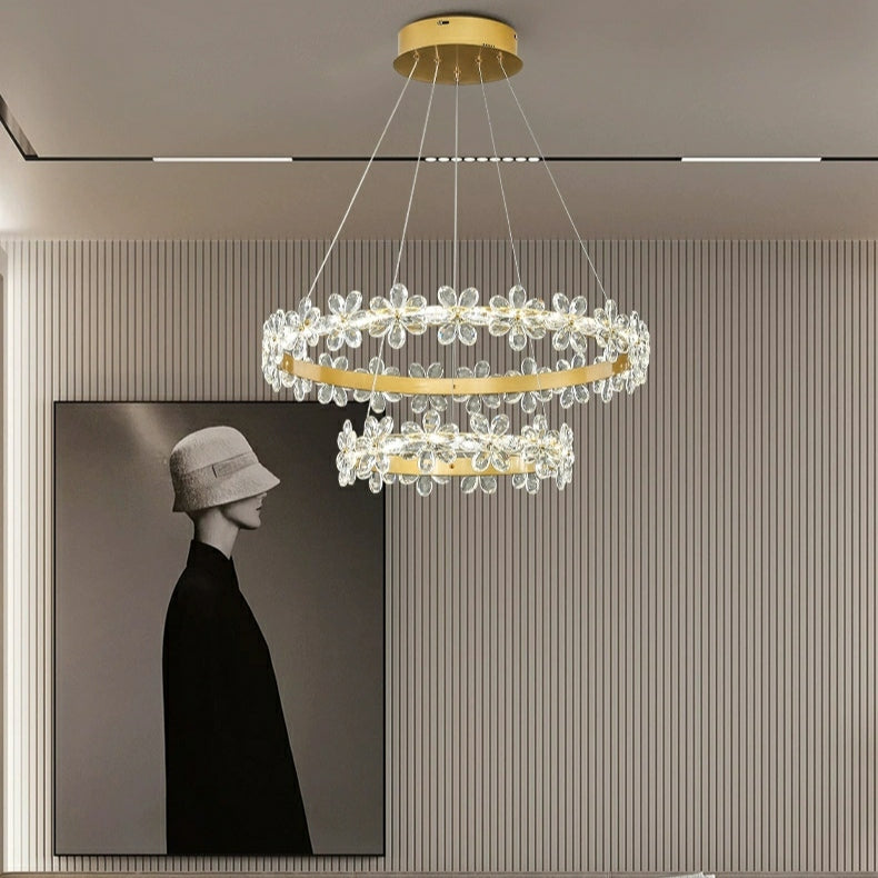 New Style Flower Crystal Chandelier For Living Room Petal Ring Pendant Lighting Fixture for Girls Bedroom-MEET LIGHTING