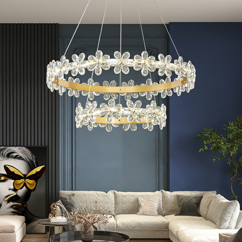 New Style Flower Crystal Chandelier For Living Room Petal Ring Pendant Lighting Fixture for Girls Bedroom-MEET LIGHTING