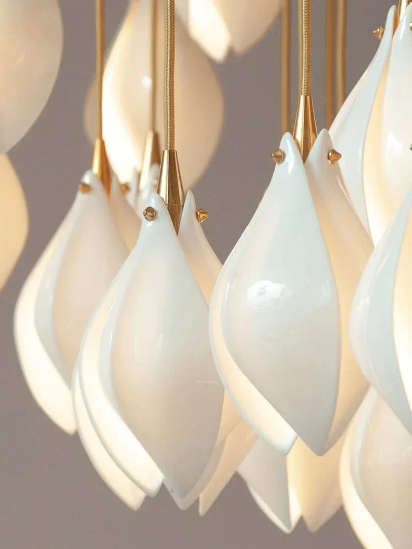 Nordic Magnolia Flower Ceramics Chandelier with Round Canopy-MEET LIGHTING