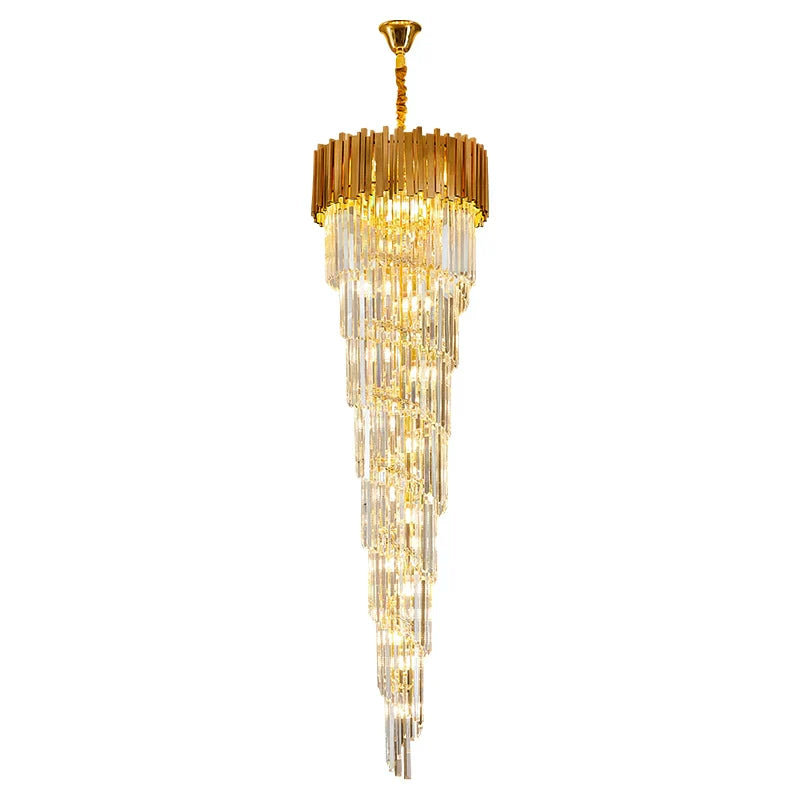 Luxury Gold Spiral Crystal Chandelier for Staircase/Foyer/Entryway-MEET LIGHTING
