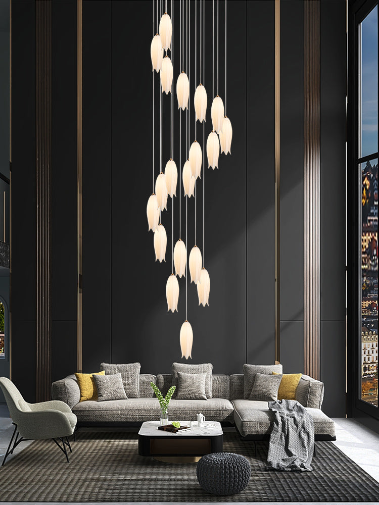Modern White Ceramic Elegant Tulip Flower Chandelier For Foyer/Staircase-MEET LIGHTING