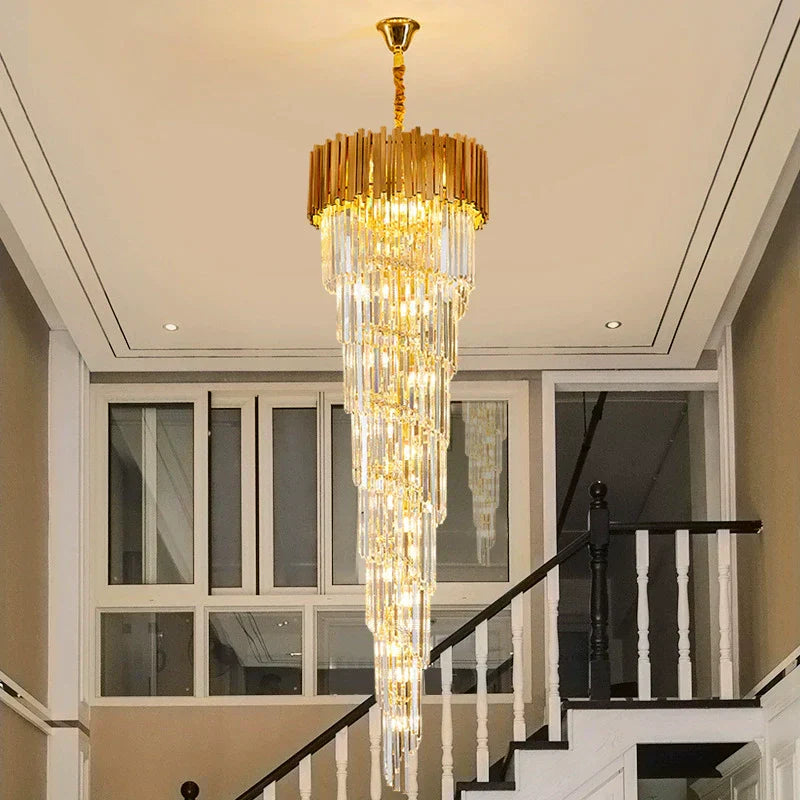 Luxury Gold Spiral Crystal Chandelier for Staircase/Foyer/Entryway-MEET LIGHTING