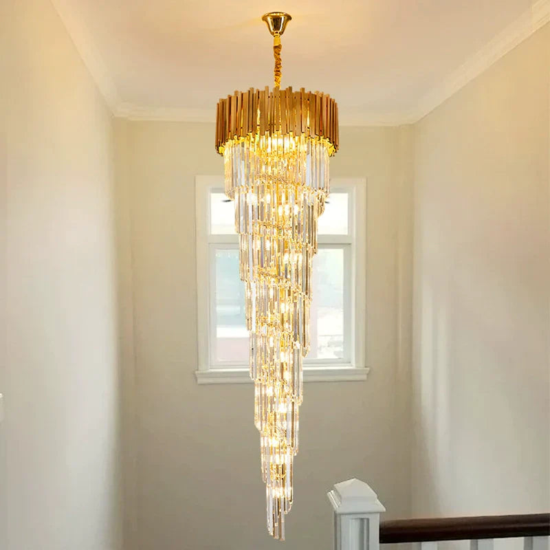 Luxury Gold Spiral Crystal Chandelier for Staircase/Foyer/Entryway-MEET LIGHTING