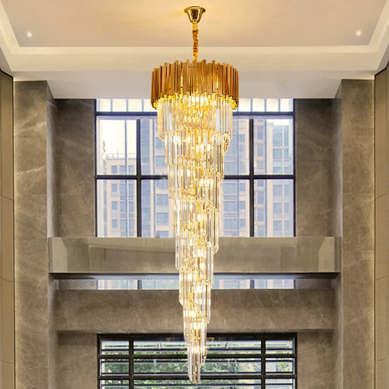 Luxury Gold Spiral Crystal Chandelier for Staircase/Foyer/Entryway-MEET LIGHTING