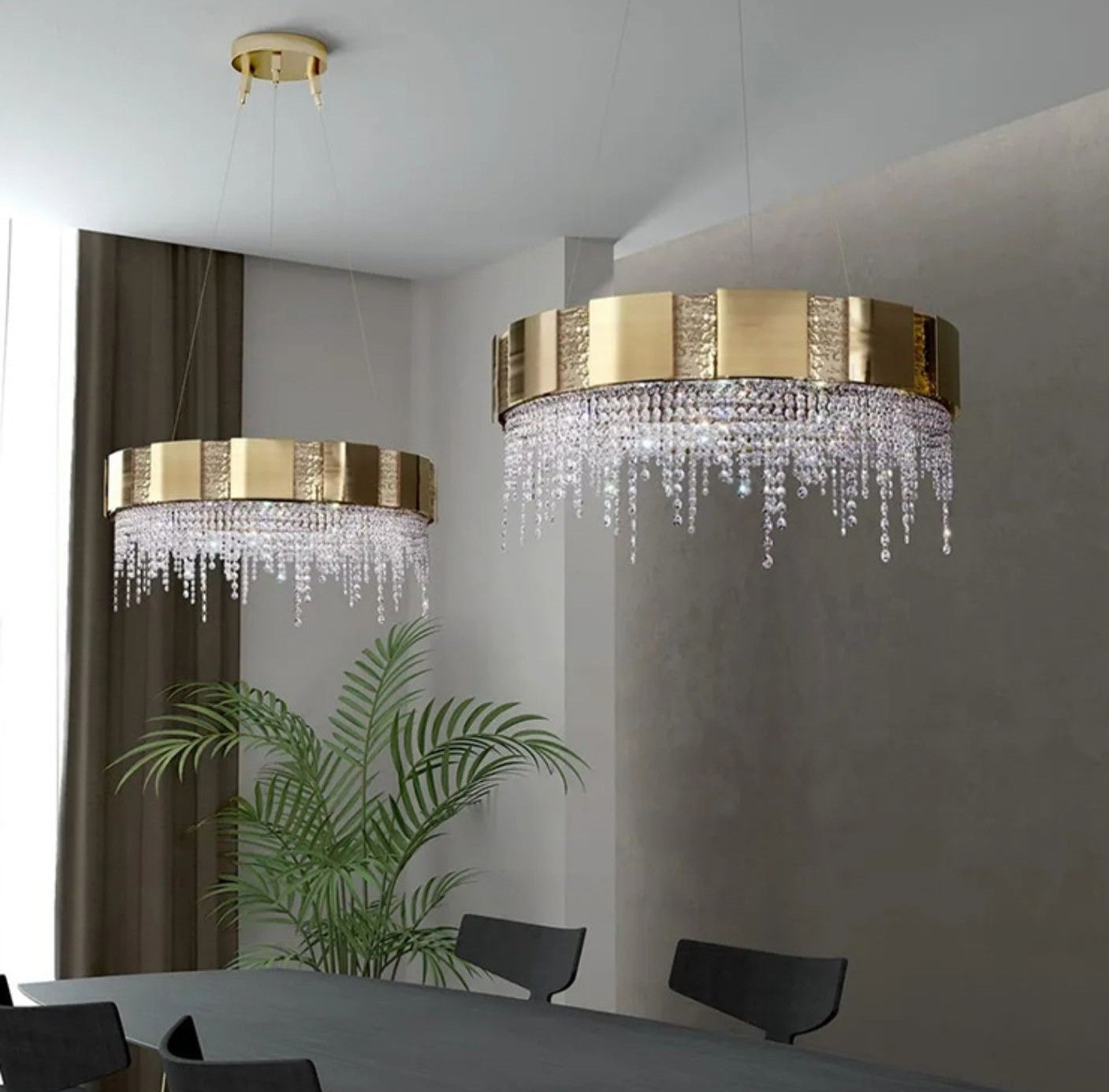 Post-modern Light Luxury Oval/Round Tiered Tassel Crystal Chandelier in Gold Finish for Living/Dining Room-MEET LIGHTING