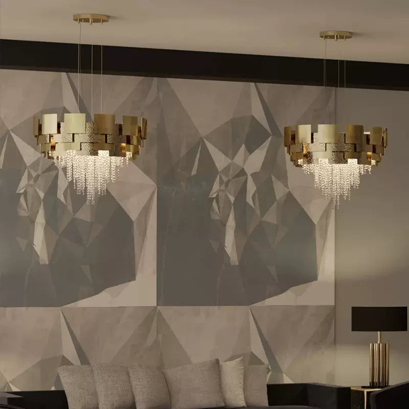 Post-modern Light Luxury Oval/Round Tiered Tassel Crystal Chandelier in Gold Finish for Living/Dining Room-MEET LIGHTING