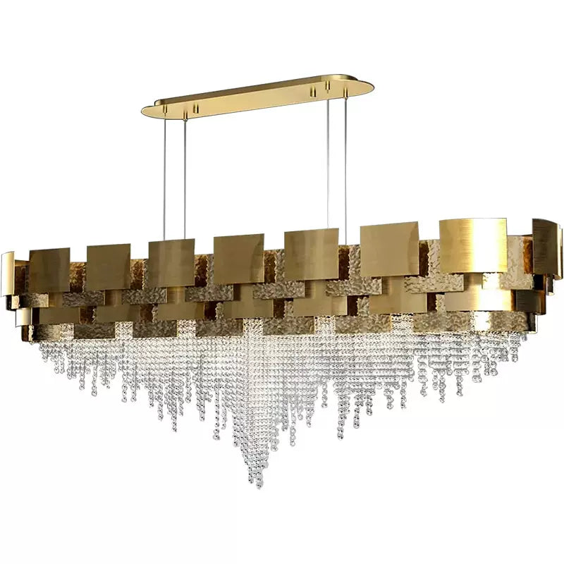 Post-modern Light Luxury Oval/Round Tiered Tassel Crystal Chandelier in Gold Finish for Living/Dining Room-MEET LIGHTING