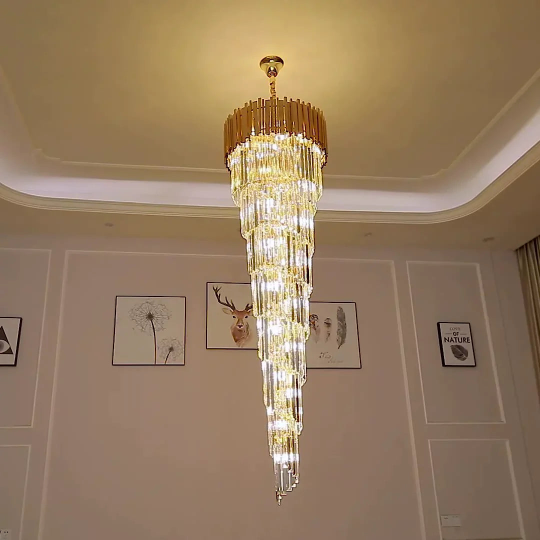 Luxury Gold Spiral Crystal Chandelier for Staircase/Foyer/Entryway-MEET LIGHTING