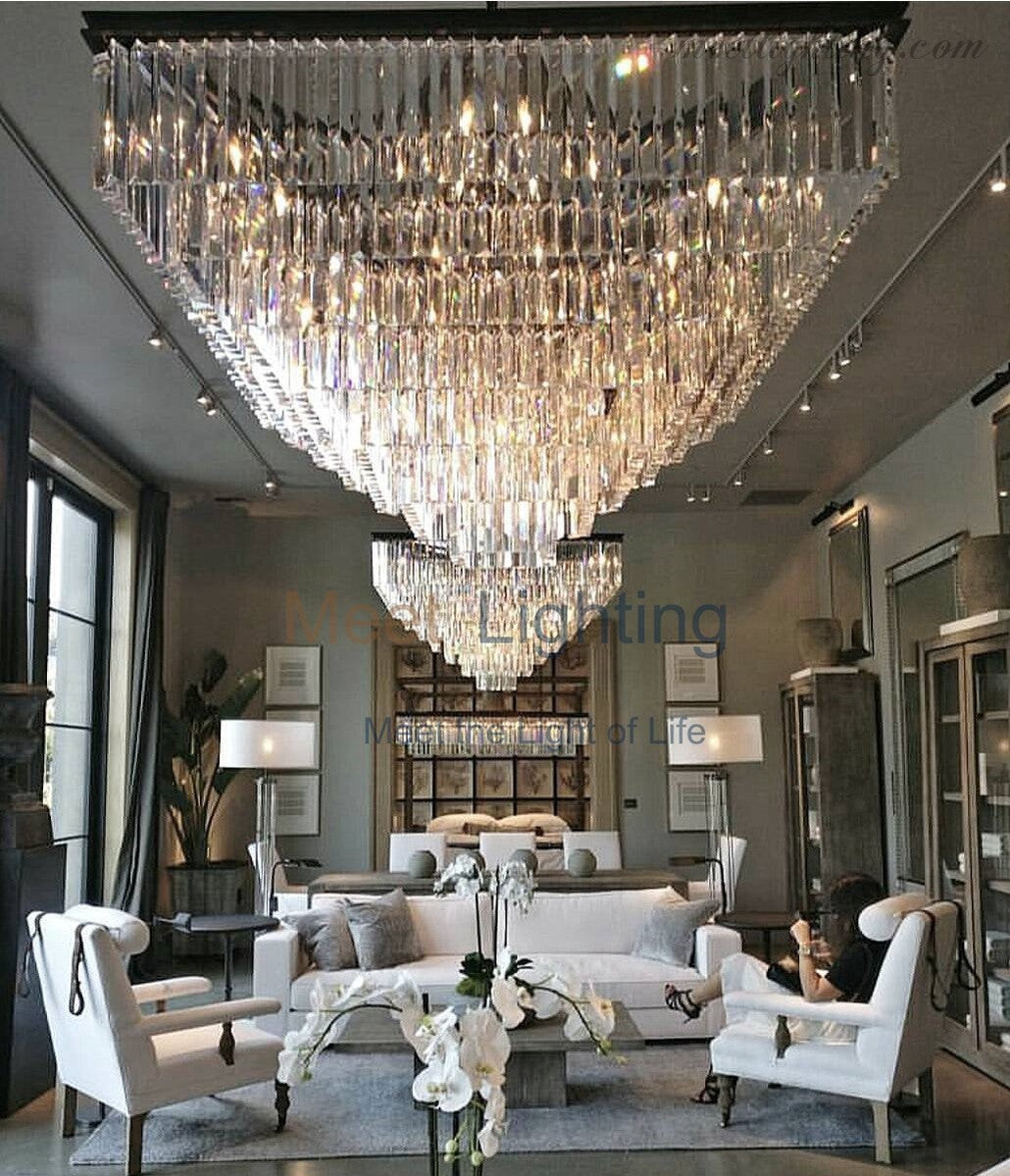 Odeom 3-Layer Crystal Square Chandelier 22"-MEET LIGHTING