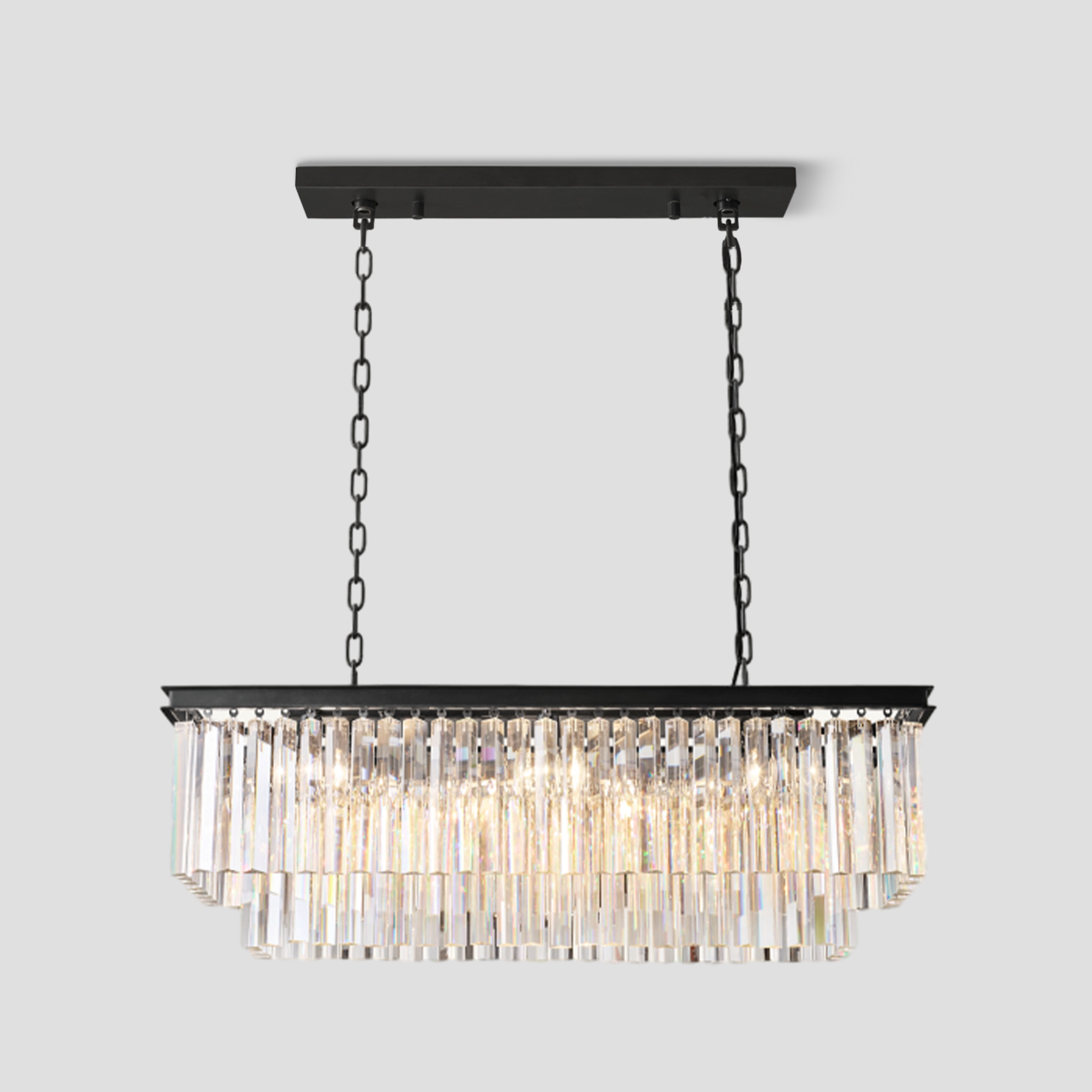 Odeom Crystal 2-Layer Rectangle Chandelier-MEET LIGHTING