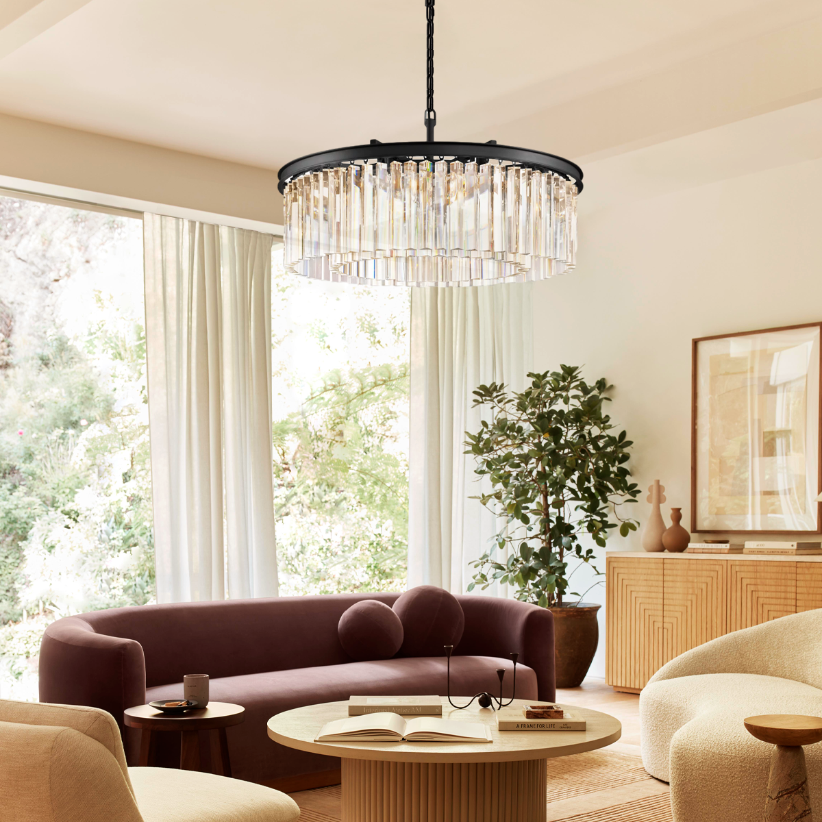 Odeom Crystal Round Chandelier 32"-MEET LIGHTING