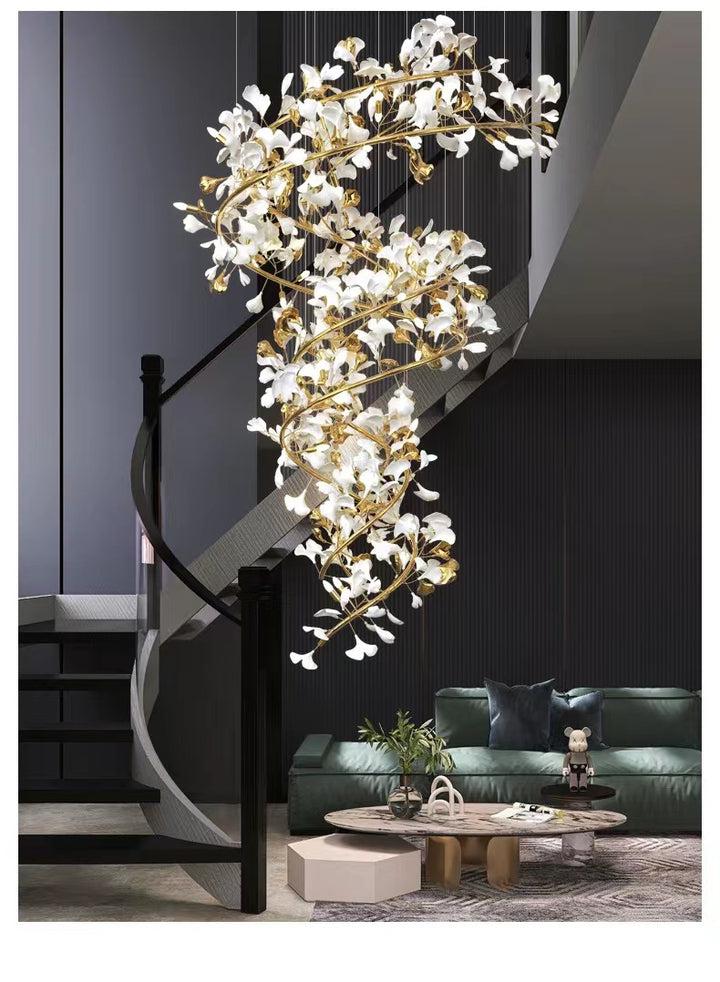 Porcelain Linear Gold Ginkgo Chandelier-Meet Lighting