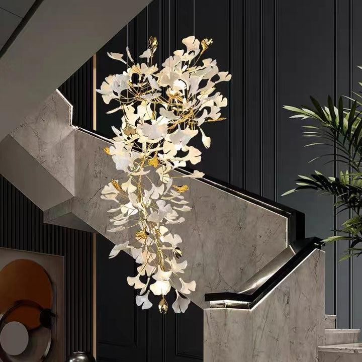 Porcelain Linear Gold Ginkgo Chandelier-Meet Lighting