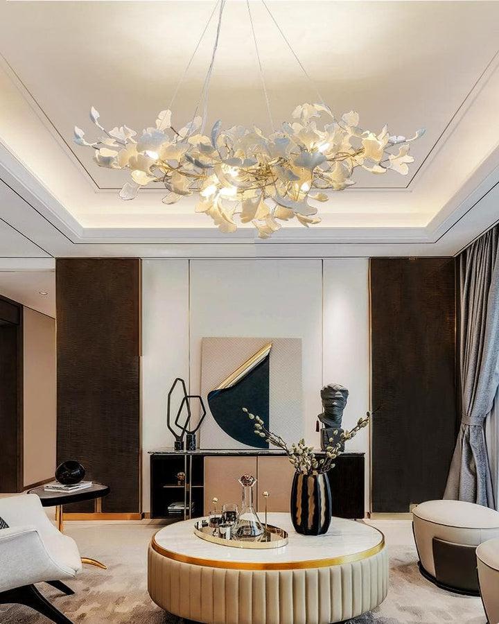 Porcelain Linear Gold Ginkgo Chandelier-Meet Lighting