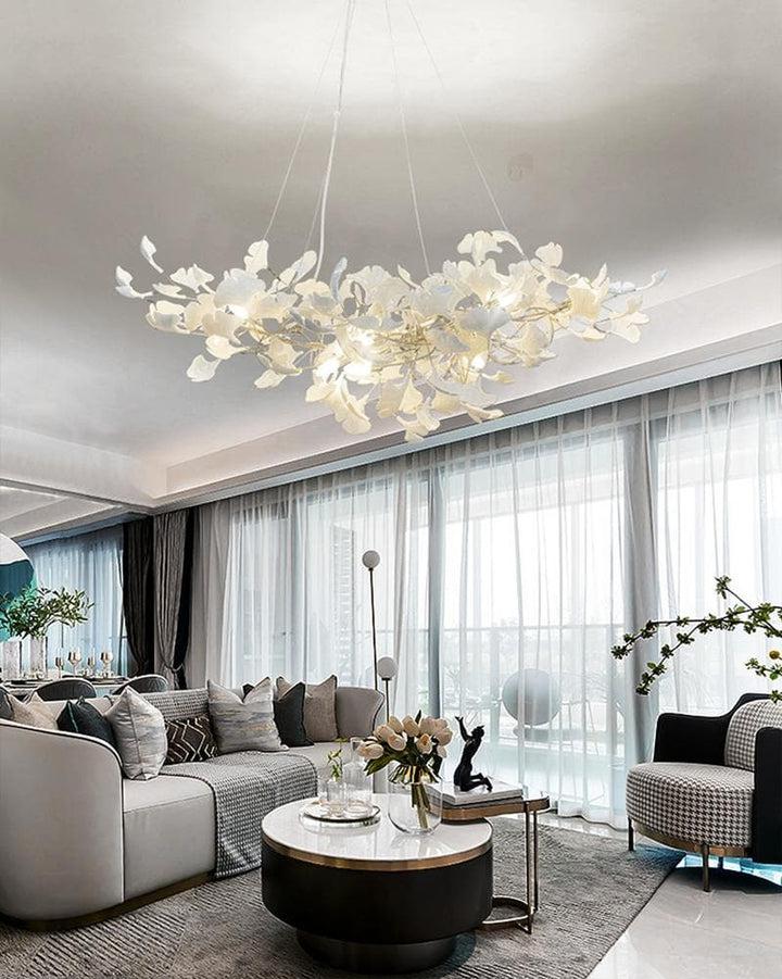 Porcelain Linear Gold Ginkgo Chandelier-Meet Lighting