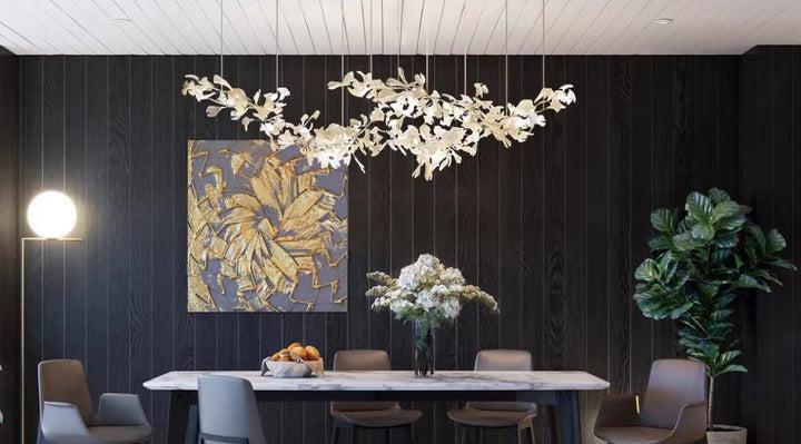 Porcelain Linear Gold Ginkgo Chandelier-Meet Lighting