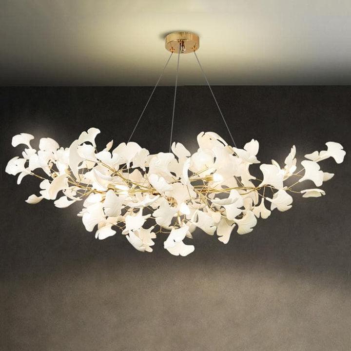 Modern Porcelain Linear Gold Ginkgo Chandelier For Living Room Dining Room-MEET LIGHTING
