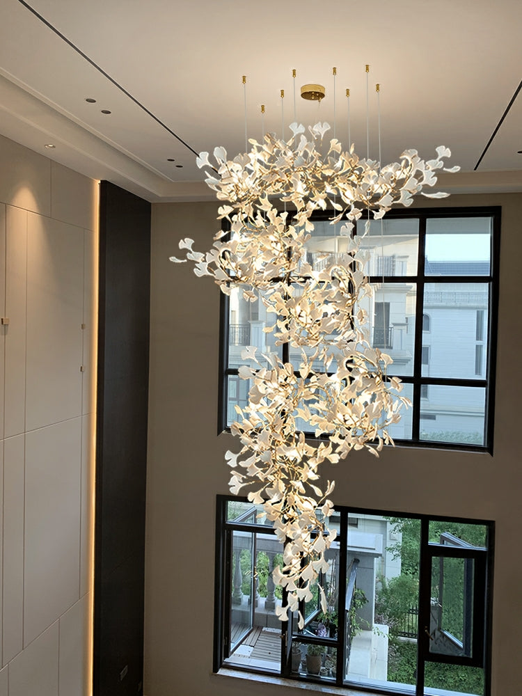 Ceramics Ginkgo Leaves Twig Chandelier Tree Branch Shaped Pendant Light For High Ceiling Living Room Hotel Hall-MEET LIGHTING