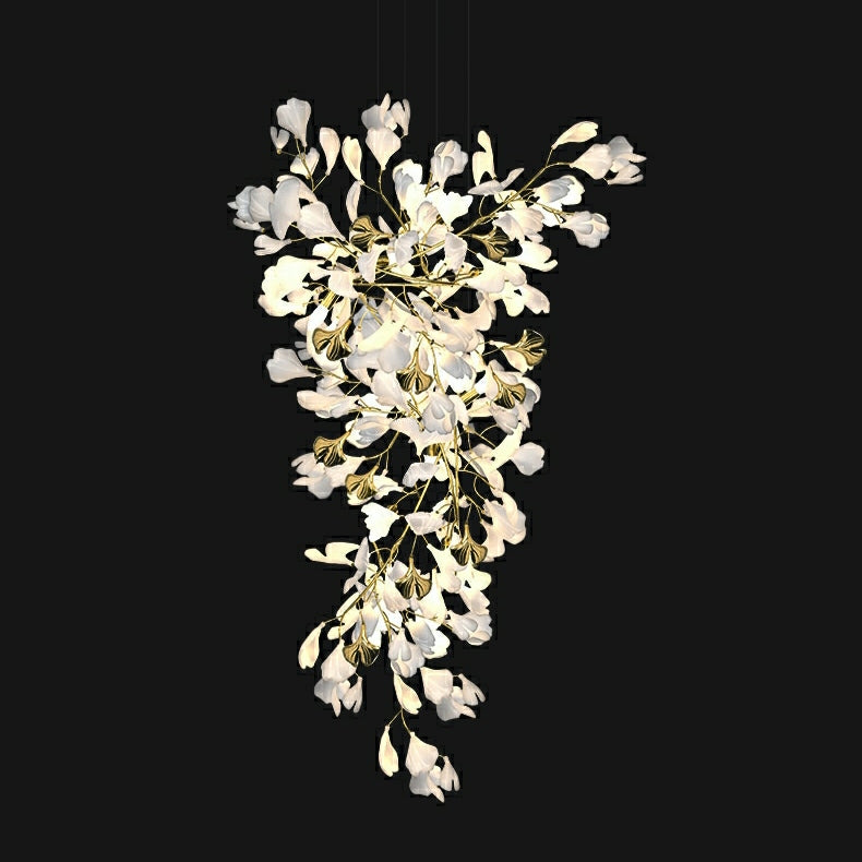 Ceramics Ginkgo Leaves Twig Chandelier Tree Branch Shaped Pendant Light For High Ceiling Living Room Hotel Hall-MEET LIGHTING