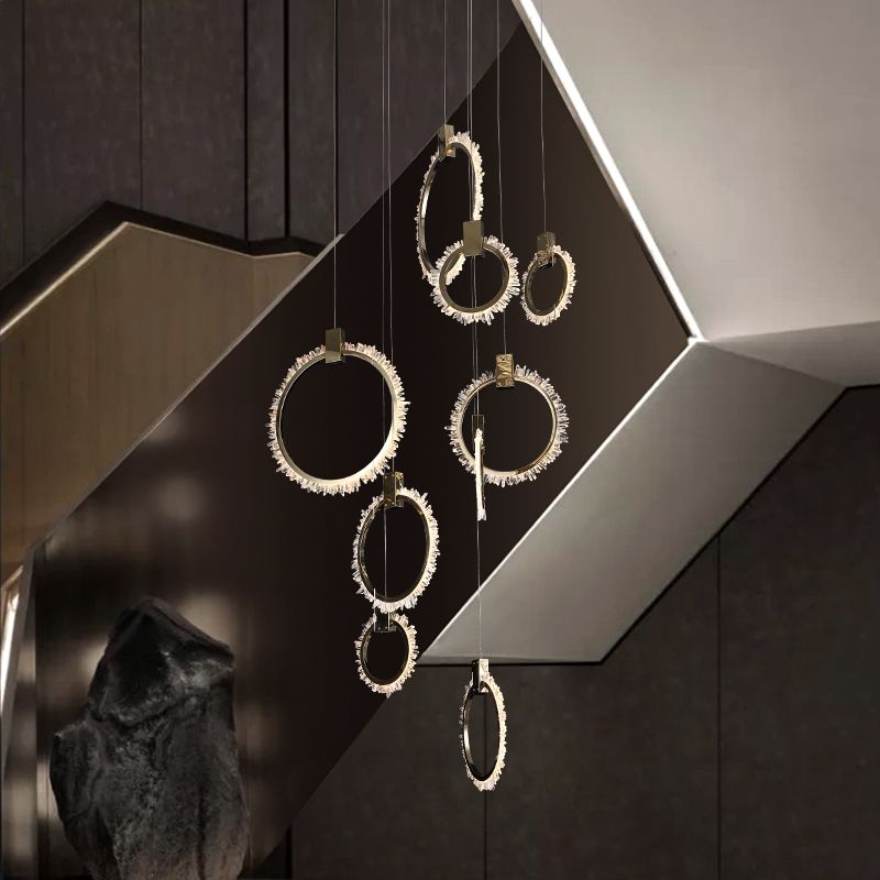 Primary Crystal Cluster 12 Rings Staircase Chandelier-Meet Lighting