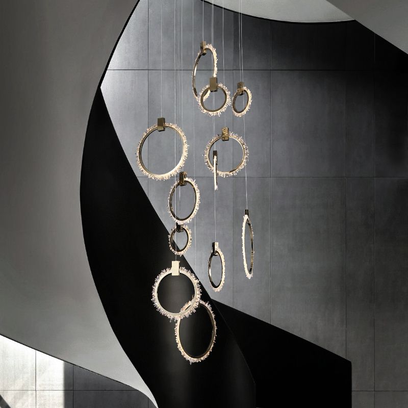 Primary Crystal Cluster 12 Rings Staircase Chandelier-MEET LIGHTING