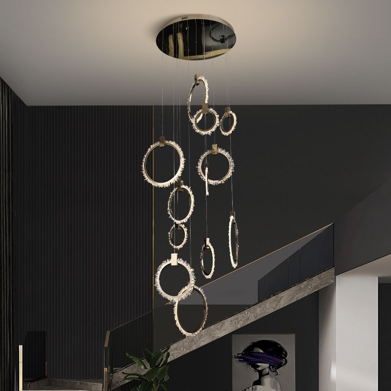 Primary Crystal Cluster 12 Rings Staircase Chandelier-Meet Lighting