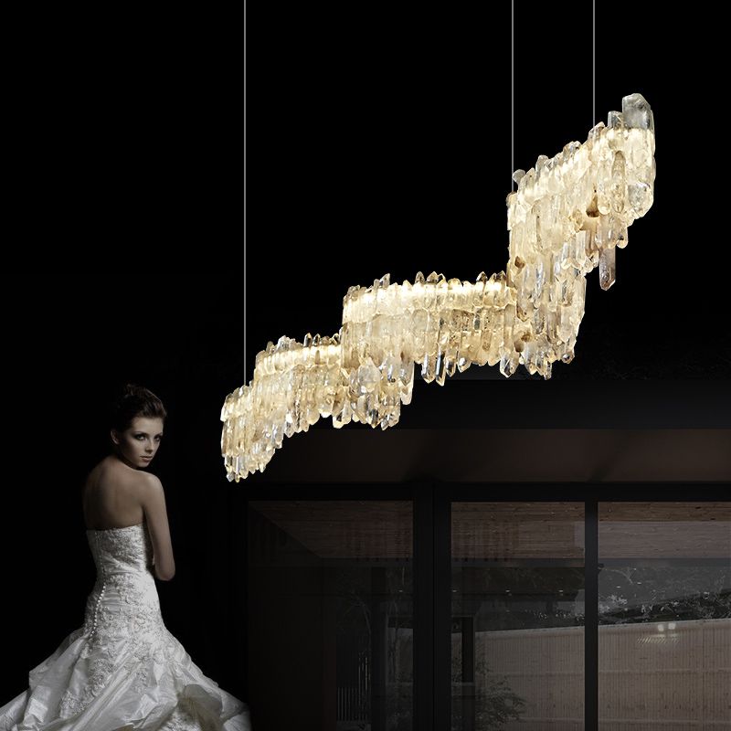 Primary Crystal Cluster Linear Dining Chandelier-Meet Lighting